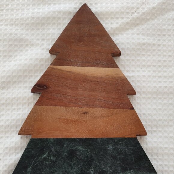 Cheese Charcuterie Cutting Board, Marble & Wood, Christmas Tree - Picture 1 of 8